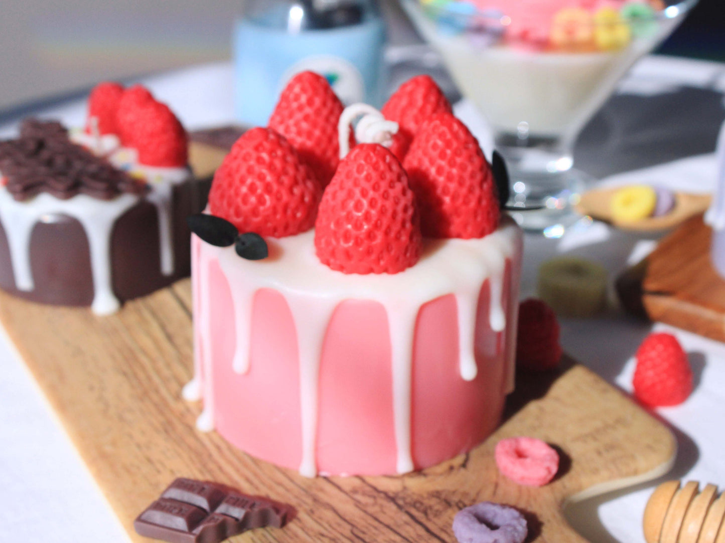 Round Strawberry Cake Candle